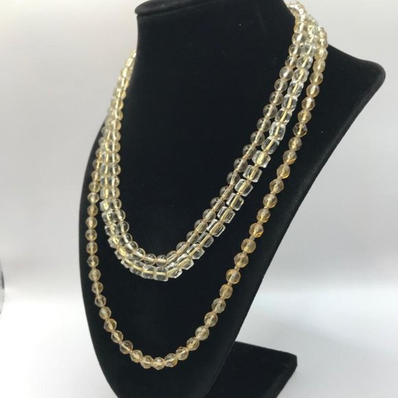 Triple Layer Clear Round & Square Glass Bead Necklace - Picture 4 of 8